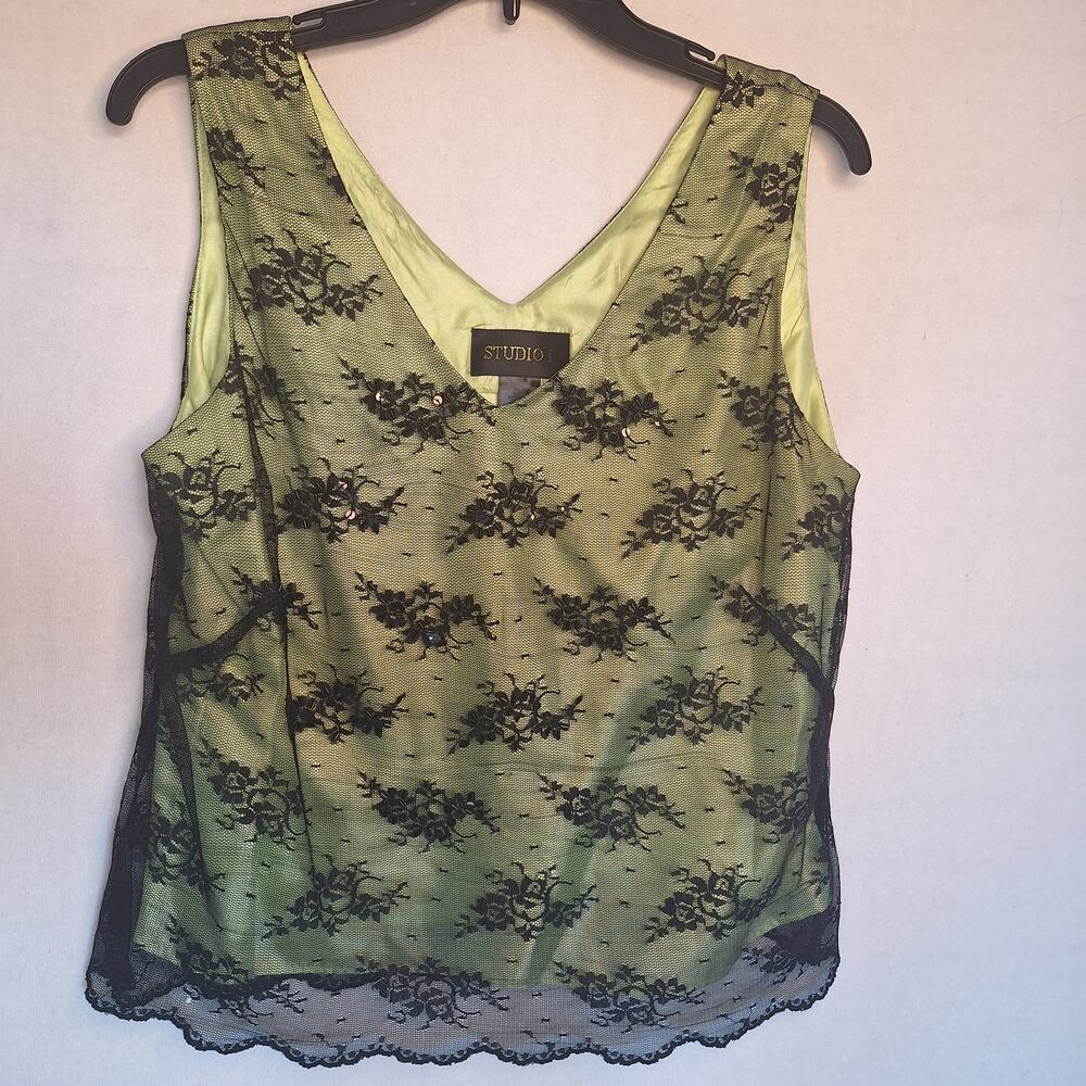 Vtg Y2K Studio 1 Tank Womens L Satin Lining Sheer Lace Whimsygoth Fairy Grunge